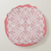 レースのドリーピンクの白いヴィンテージ古ファッションド ラウンドクッション (裏面)