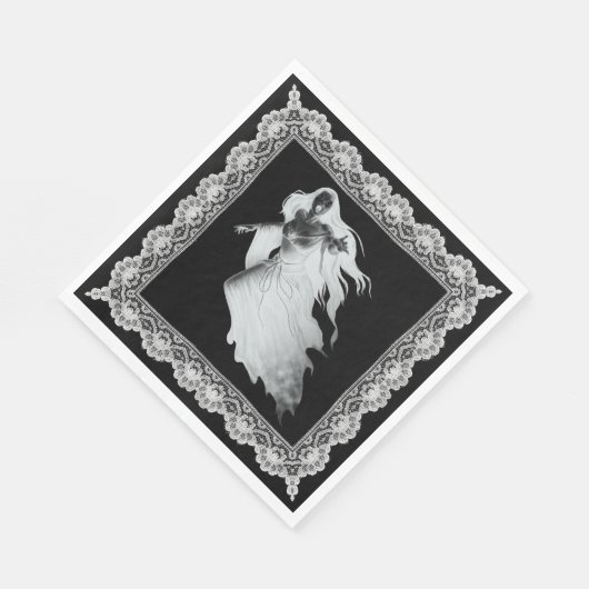 レースのハロウィーンを持つホワイト幽霊の女性 スタンダードランチョンナプキン (角)