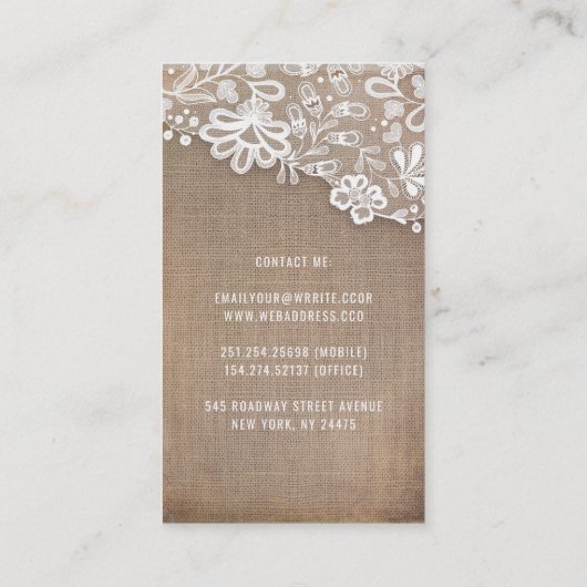 レースのバーラップおよびひもライト素朴な国 名刺 (裏面)