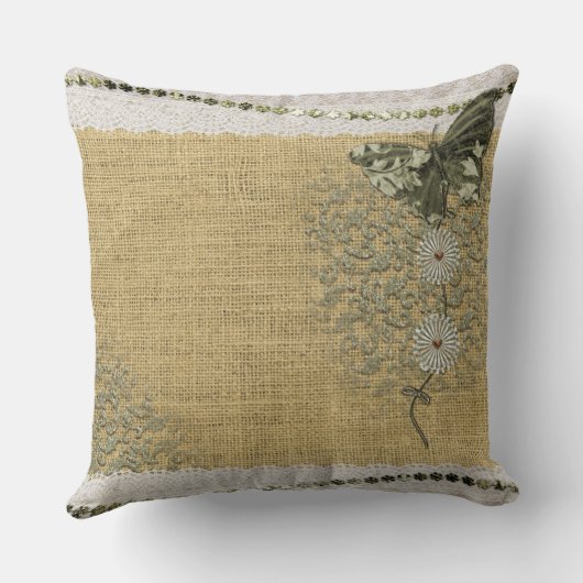 レースのバーラップのタンポポの蝶ヴィンテージの芸術 クッション (裏面)