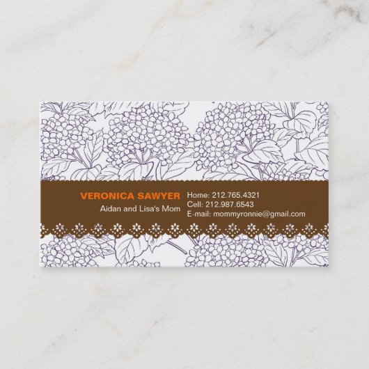 レースのプロフィール/お母さんカードを持つ青いアジサイ コーリングカード (正面)