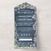 レースのベイビーズブレス & ストリングライト ブルーウッドチャーム オールインワン招待状 (内側)