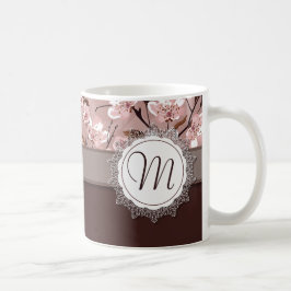レースのモノグラムが付いている桜 コーヒーマグカップ