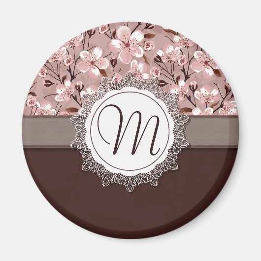 レースのモノグラムが付いている桜 マグネット (正面)