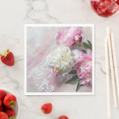 レースの上にピンクと白の牡丹 スタンダードランチョンナプキン (インサイチュ)