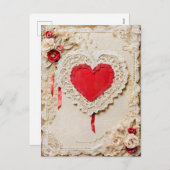 レースの付いたシャビーなハート シーズンポストカード (正面/裏面)