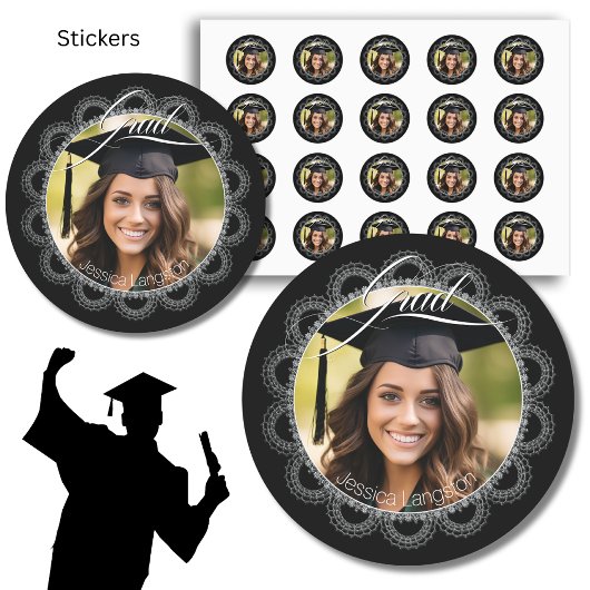 レースの写真 卒業証書 ラウンドシール