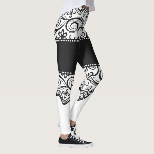 レースの利得の白黒のレースのようなレギング レギンス (右)