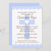 レースの十字の男の赤ちゃんの洗礼Inviation 招待状 (正面/裏面)