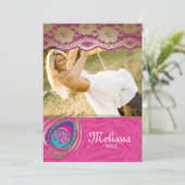 レースの孔雀の卒業生の発表のシマウマのピンク 案内状 (スタンド正面)