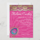 レースの孔雀の卒業生の発表のシマウマのピンク 案内状 (裏面)