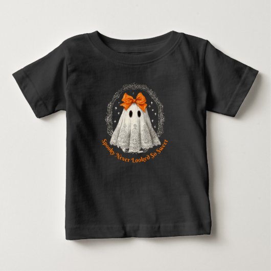 レースの幽霊とリースと星の弓 ベビーTシャツ (正面)
