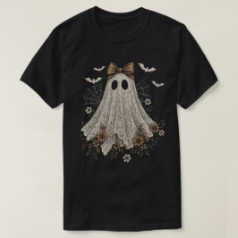 レースの幽霊のリボン飾り | 花柄の幽霊 Tシャツ