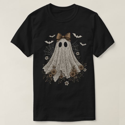 レースの幽霊のリボン飾り | 花柄の幽霊 Tシャツ (デザイン正面)