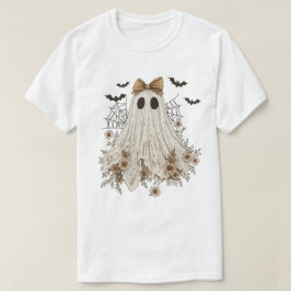 レースの幽霊のリボン飾り | 花柄の幽霊 Tシャツ