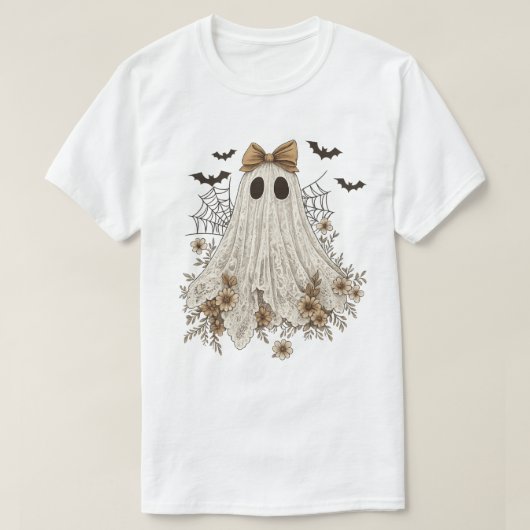 レースの幽霊のリボン飾り | 花柄の幽霊 Tシャツ (デザイン正面)