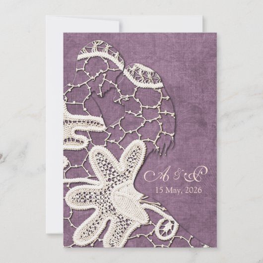 レースの新郎新婦の結婚式の招待 招待状 (正面)