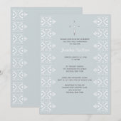 レースの枠線が付いた青い宗教的な招待状 招待状 (正面/裏面)