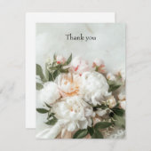 レースの白い芍薬の花束 サンキューカード (正面/裏面)