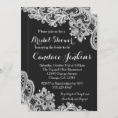 レースの白黒ブライダルシャワーの招待 招待状 (正面/裏面)