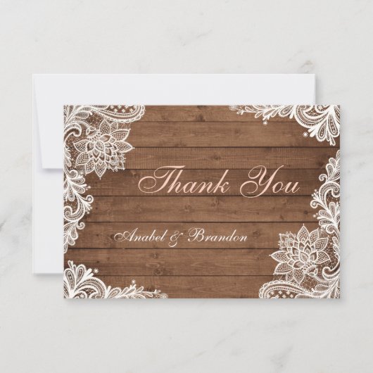 レースの素朴な木製のサンキューカード サンキューカード (正面)