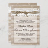 レースの結婚式招待状のヴィンテージの納屋の木製の麻ひも 招待状 (正面/裏面)