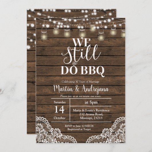 レースの結婚記念日 私たちはいまだに愛を誓う 招待状 (正面/裏面)