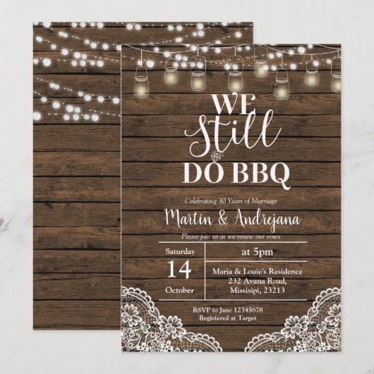 レースの結婚記念日 私たちはいまだに Anniversary 招待状 (正面/裏面)