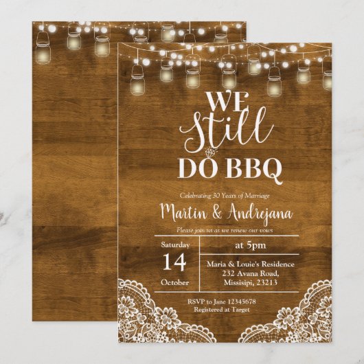レースの結婚記念日 私たちまだ BBQに招待 招待状 (正面/裏面)