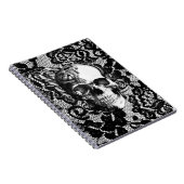 レースの背景の白黒バラのスカル ノートブック (右側)