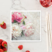 レースの背景を持つピンクと白の牡丹 スタンダードランチョンナプキン (インサイチュ)