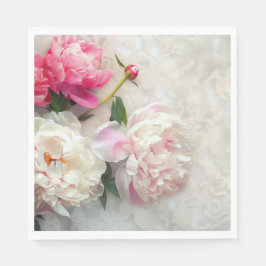 レースの背景を持つピンクと白の牡丹 スタンダードランチョンナプキン