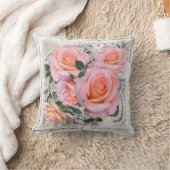 レースの背景を持つ美しいピンクのバラ クッション (ブランケット)