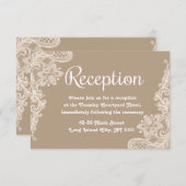 レースの花柄の茶色と白のレースのウェディングレセプション エンクロージャーカード (正面/裏面)