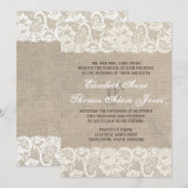 レースの装飾が施された、素朴な麻の結婚式招待状 招待状 (正面/裏面)