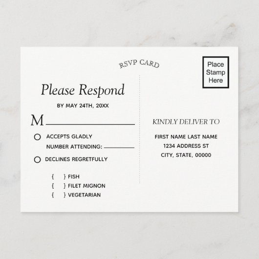 レースの角が付いた麻のテーブルランナー | 食事の選択 RSVP インビテーションポストカード (裏面)