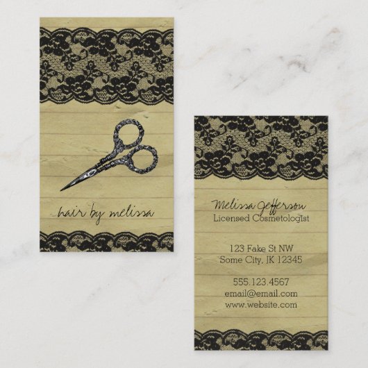 レースの黒い美容師の美容師のヴィンテージのせん断 名刺 (正面/裏面)
