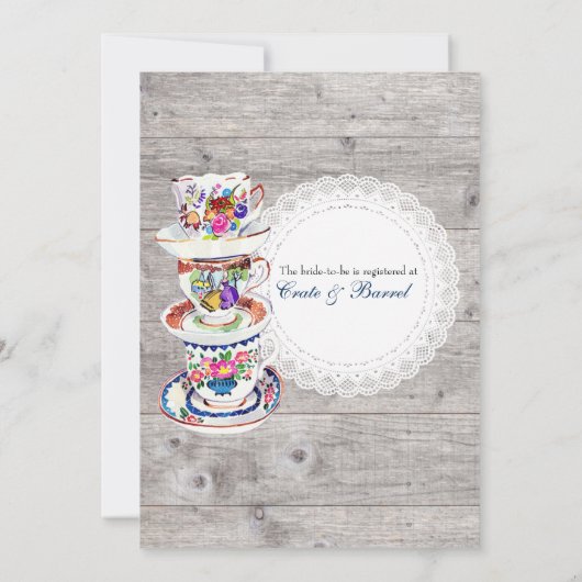 レースのDoilies及びティーカップの花嫁のブランチの招待状 招待状 (裏面)