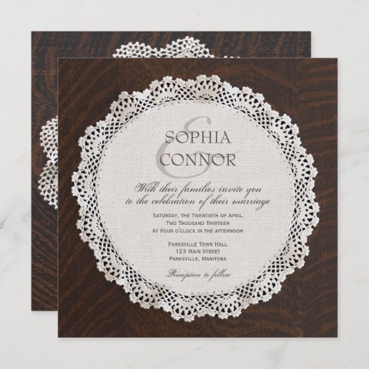 レースのDoilyの結婚式招待状 招待状 (正面/裏面)