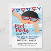 レースはボーイズ誕生日プールパーティー 招待状 (正面)