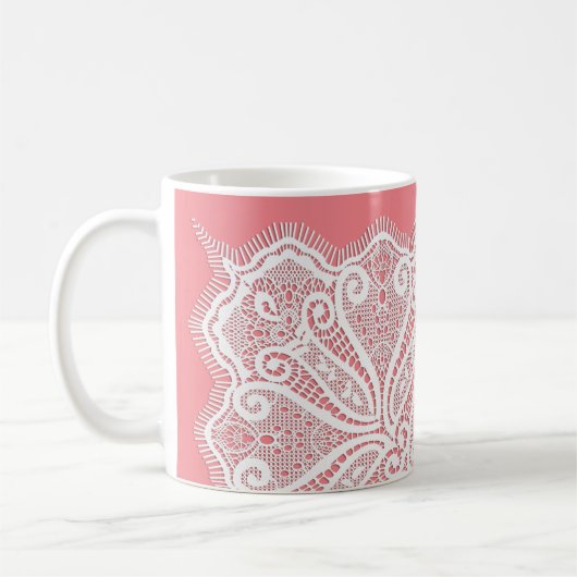レースは古いピンクの白いヴィンテージにドイファッションドイ コーヒーマグカップ (左)