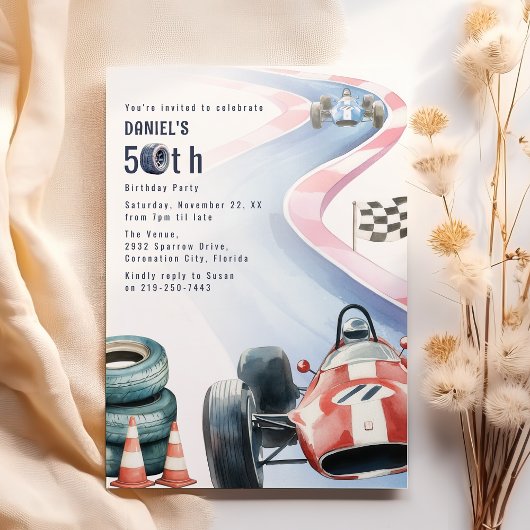 レースをテーマにした50歳の誕生日パーティー 招待状