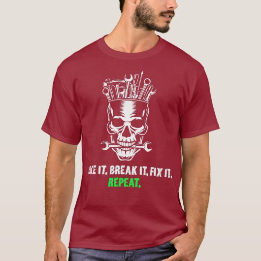 レースを壊して直して繰り返す ドラッグレース テキスト Tシャツ (正面)