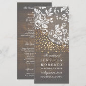レースアンドウッド金ゴールド紙吹雪素朴結婚式 プログラム (正面/裏面)