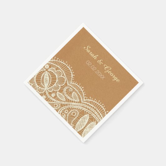 レースアンドクラフト紙結婚ズ スタンダードカクテルナプキン (角)