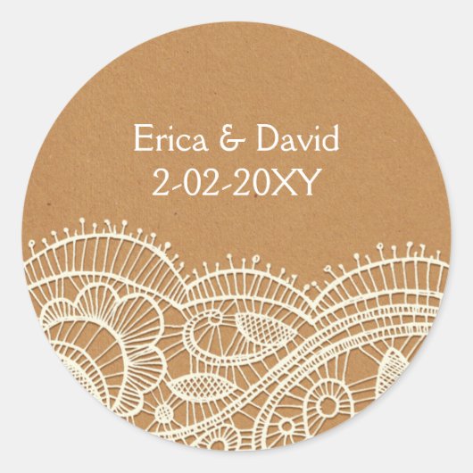 レースアンドクラフト紙結婚ズ ラウンドシール (正面)