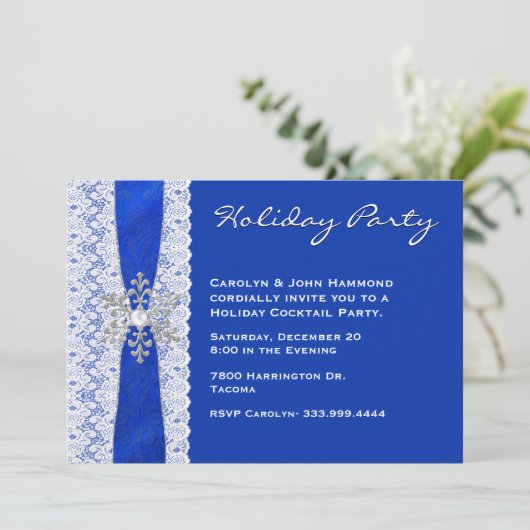 レースアンドスノーフレークホリデーパーティ招待状 招待状 (スタンド正面)