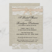 レースアンドバーラップとピーチボウブライダルシャワー 招待状 (正面/裏面)