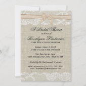 レースアンドバーラップとピーチボウブライダルシャワー 招待状 (正面)