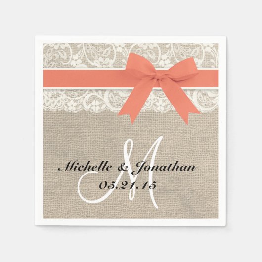レースアンドバーラップ素朴ズ結婚ナプキンサンゴ スタンダードカクテルナプキン (正面)